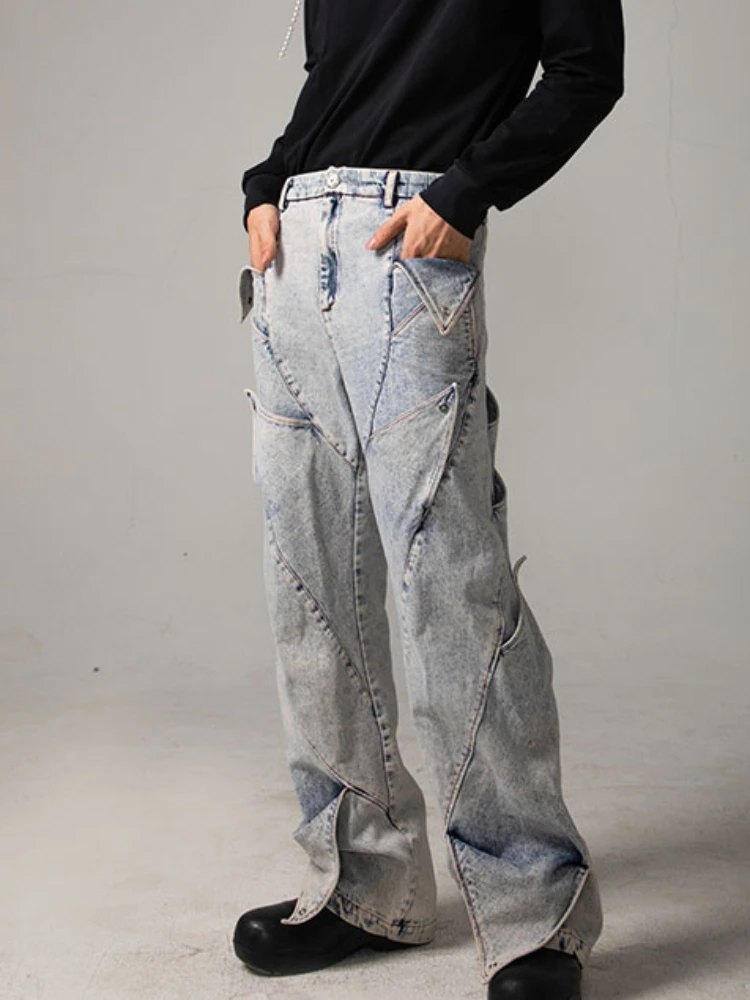 Hip Hop Punk Wasteland Style Deconstruction Washed Distressed Jeans Men and Women Design Sense Niche Trousers Pants