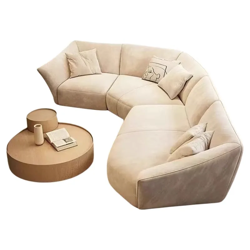Frosted fleece fabric petal sofa designer light luxury cream style living room curved special-shaped sofa
