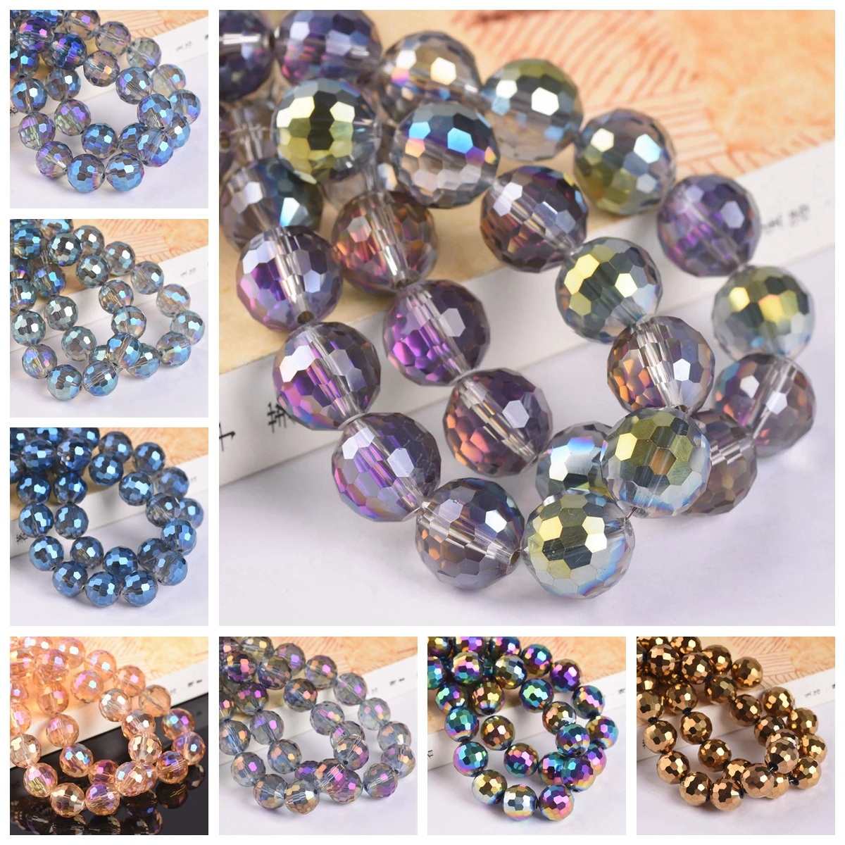 Colorful Plated Round 96 Facets Cut Disco Ball 6mm 8mm 10mm 12mm Faceted Crystal Glass Loose Spacer Beads For Jewelry Making DIY