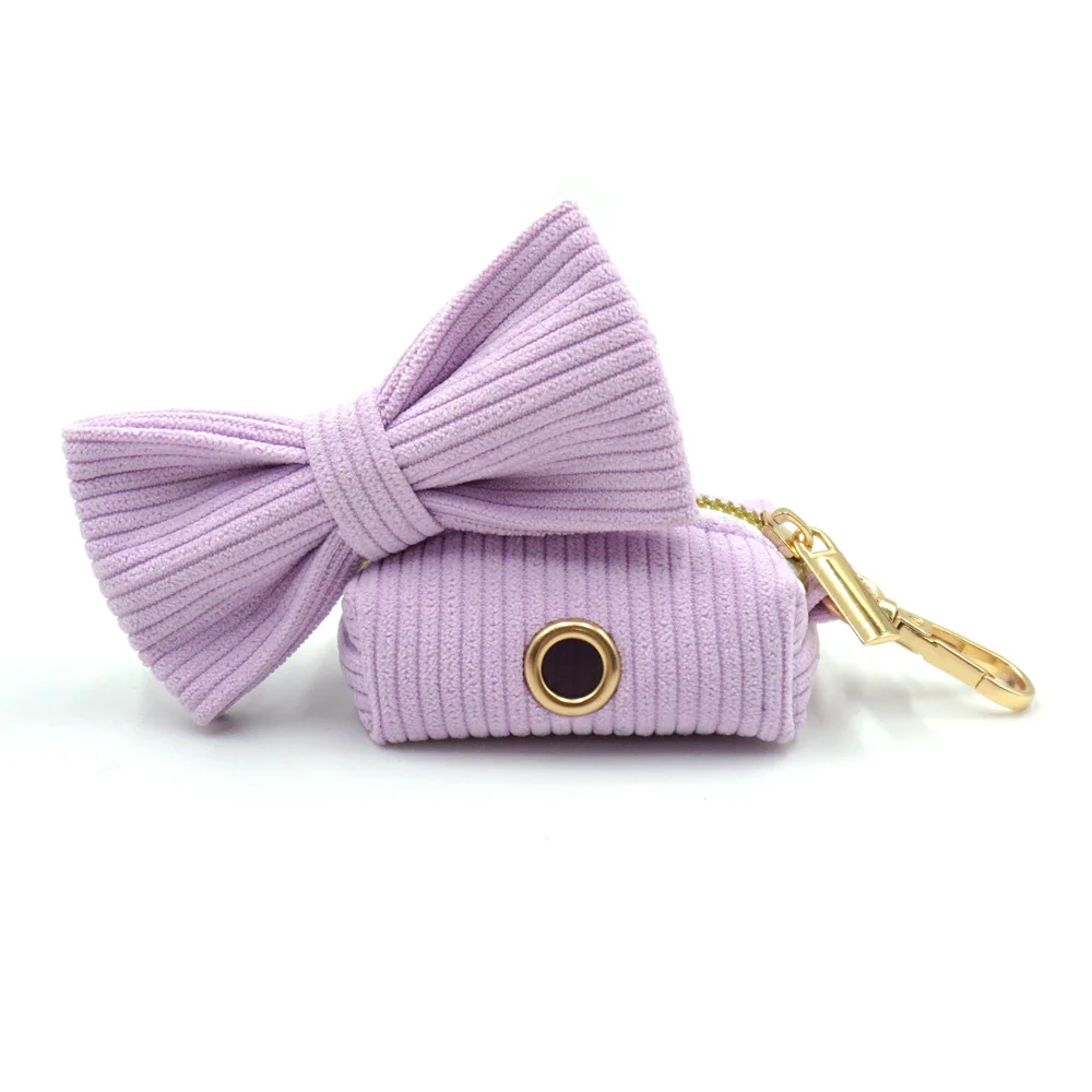 Violet Corduroy Personalized Harness for Small Dogs Cats Light Weight Puppy Bowtie Collar and Leash Set Custom Dog Accessories