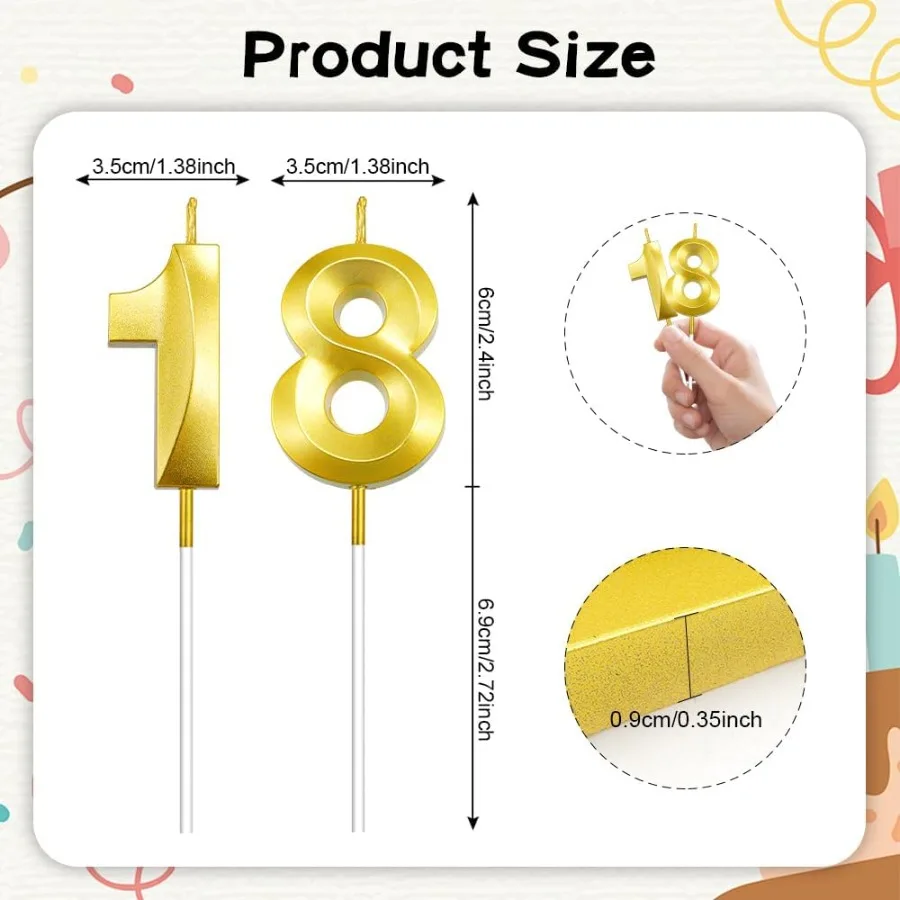 شموع عيد الميلاد 18th شموع عيد الميلاد رقم 18 شموع كعكة عيد ميلاد سعيد توبر تيون للرجال والنساء صبي فتاة حفلة عيد ميلاد #3