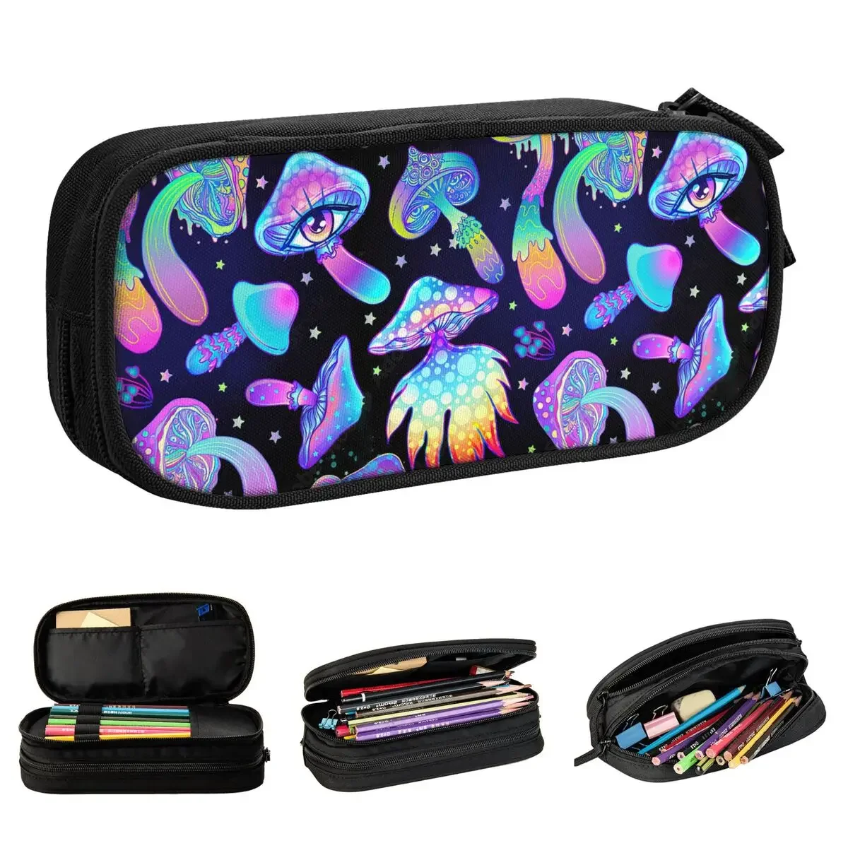 Creative Magic Mushrooms Pencil Case Psychedelic Pencil Box Pen for Student Large Storage Bags School Supplies Gifts Accessories