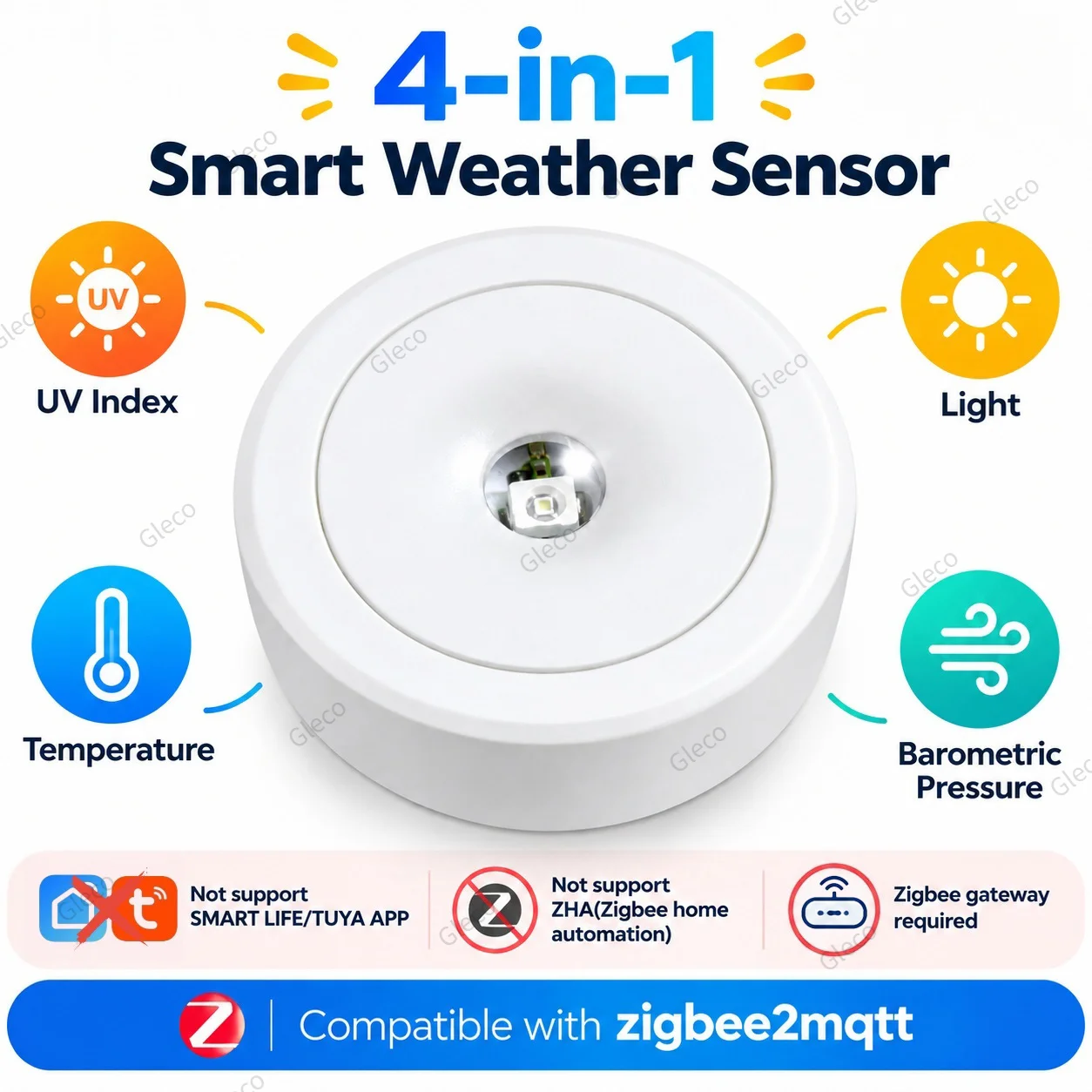 4IN1 Zigbee Smart Wireless Weather Multi Sensor Barometer Thermometer Light Detector UV Index Meter For Home Assistant 2MQTT
