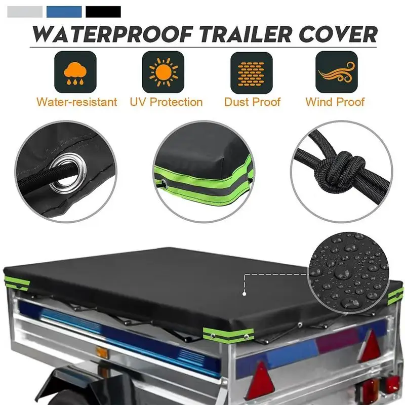 Camping Trailer Cover 420D Oxford UV Resistant Thick Anti-UV Top Panel Windproof Cover Flat Tarpaulin For Vehicles Cars