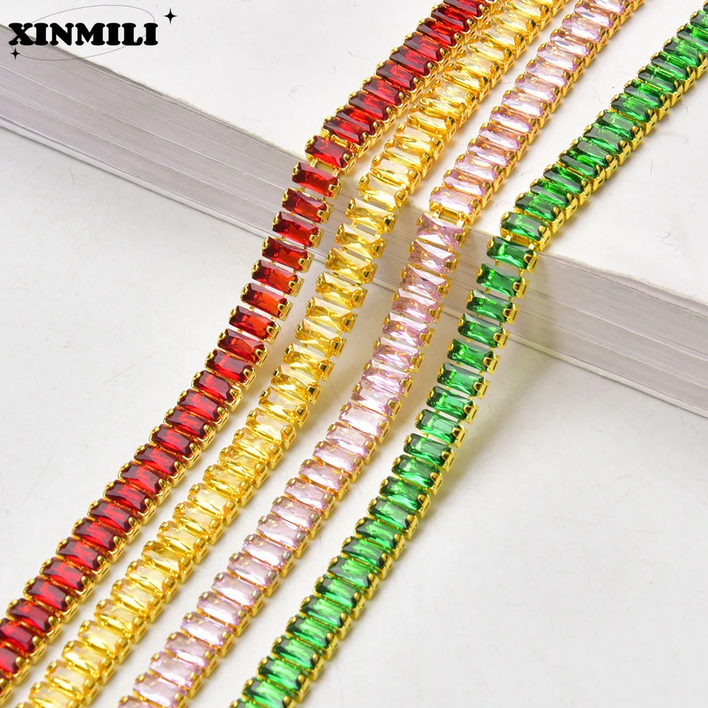 Shiny Crystal Zircon Rectangle Chain Decorative Nail Art Jewelry Findings Rhinestone Trim for Clothes Shoes Ornament Accessories