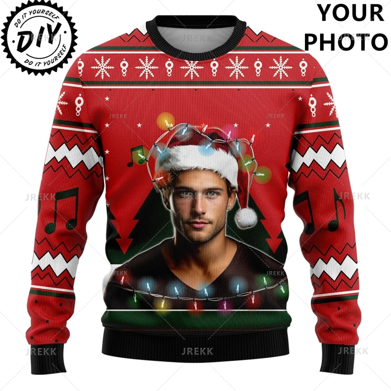 Photos Ugly Christmas Sweaters - Custom Picture Mens Sweater Xmas Holiday Crew Neck Sweatshirt Merry Christmas Sweatshirts Tops