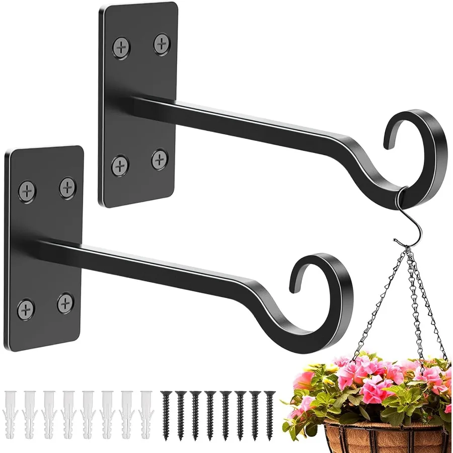 

Heavy Duty Plant Hangers Outdoor HandForged Hanging Plant Brackets 2 Pack 12 Inch Black Wrought Iron Wall Plant Hooks for Hangi