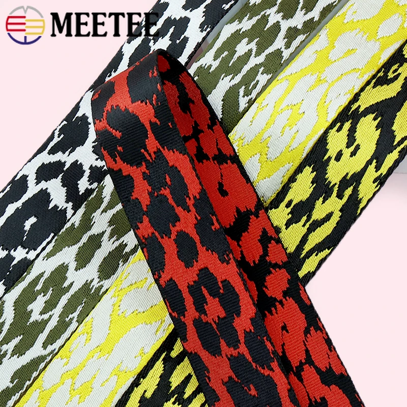 1-4M 38mm Jacquard Webbing Straps Leopard Decoration Ribbons Band Backpack Clothes Bag Strap Bias Binding DIY Sewing Accessories