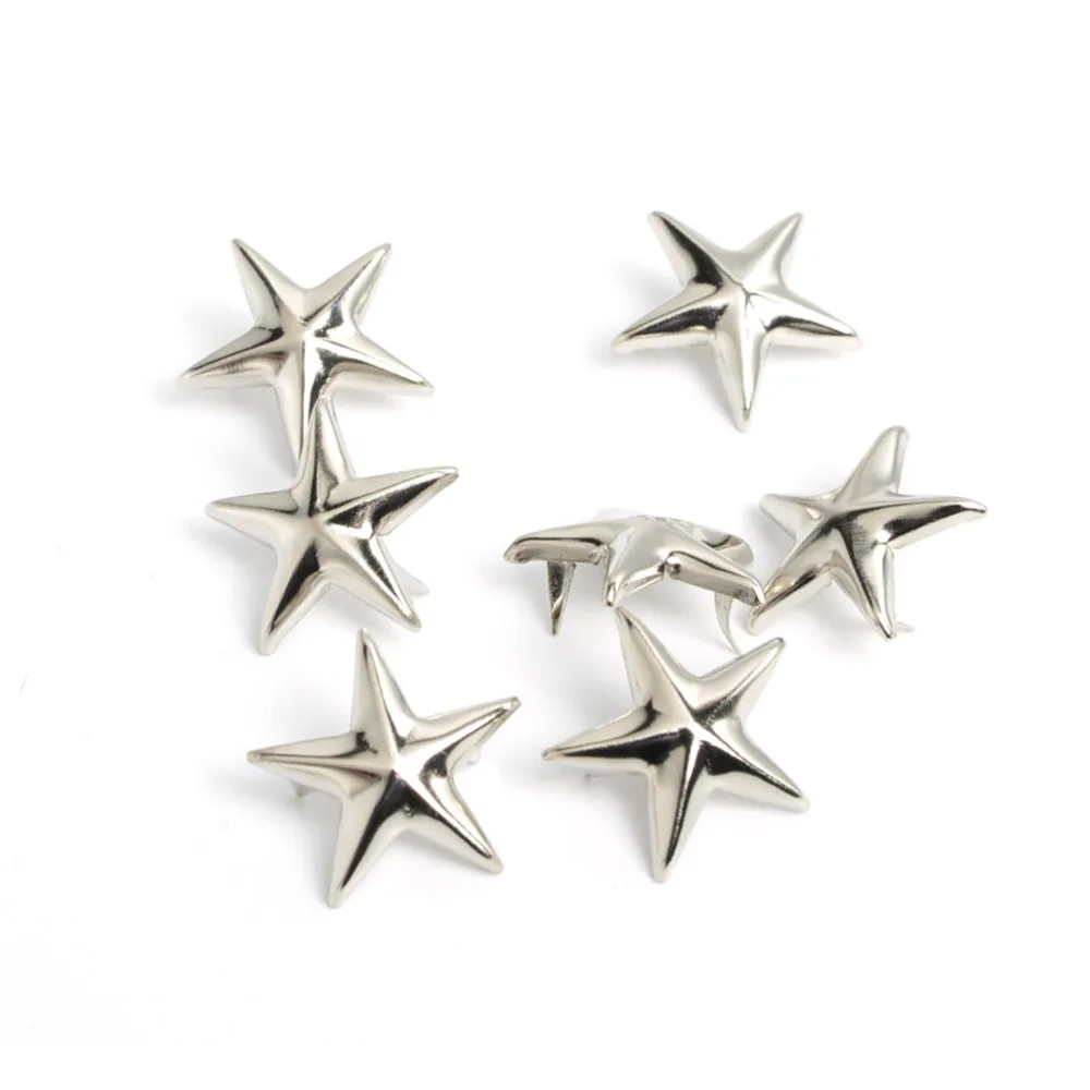 100pcs 15mm Apparel Sewing DIY Star Metal Studs, Punk Jewelry,Shoes,Bags, Leather Belt Punk clothes Garment Rivet Accessories