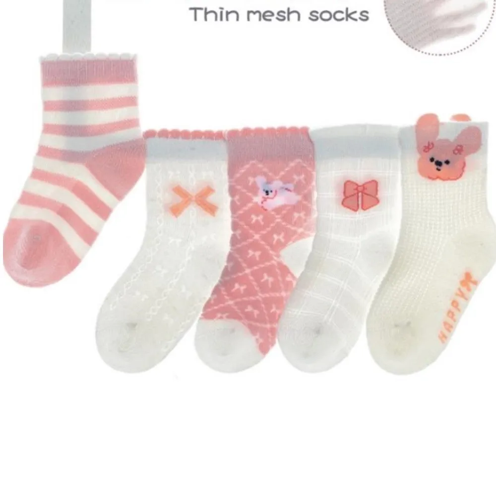 5 Pairs/Lot Kids Soft Cotton Socks Korean Love Heart Flower Print Baby Girl Socks Autumn Winter Warm Children Middle Tube Socks