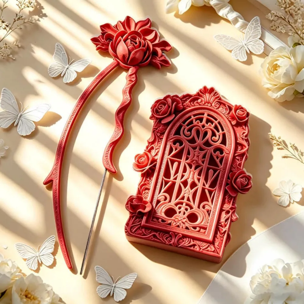 Vintage Fuse Beads Tools Set Gothic Reusable Precision Bead Tweezers and Shovel Embossed Rose Portable