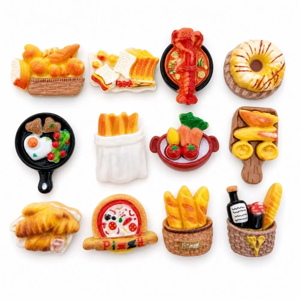 12PCS Resin Bread Fridge Magnets Magnetic Backing Miniature Food Refrigerator Magnets Cute Cartoon Style Realistic Bread