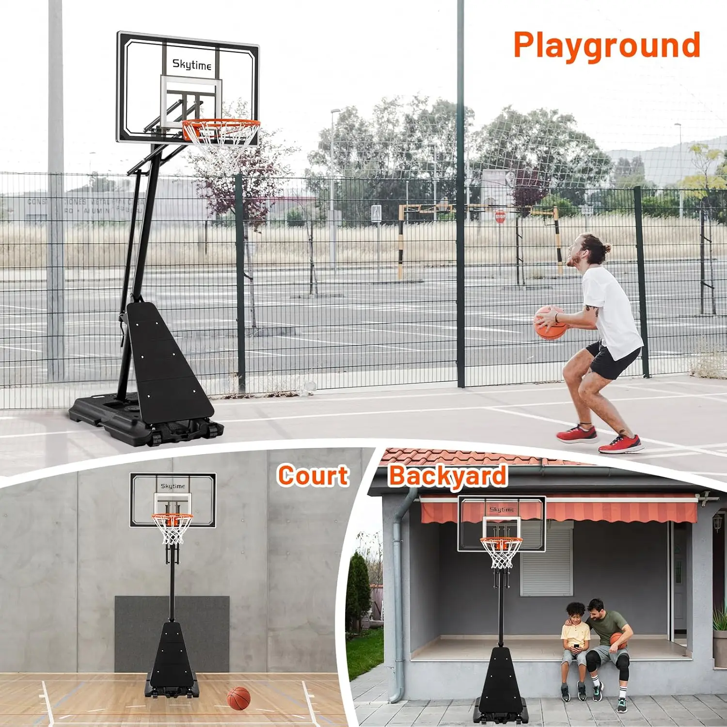 Hoop Outdoor,Portable Basketball Hoop with Impact Resistant PC Backboard,10FT Height Quickly Adjustable Basketball Goal System w