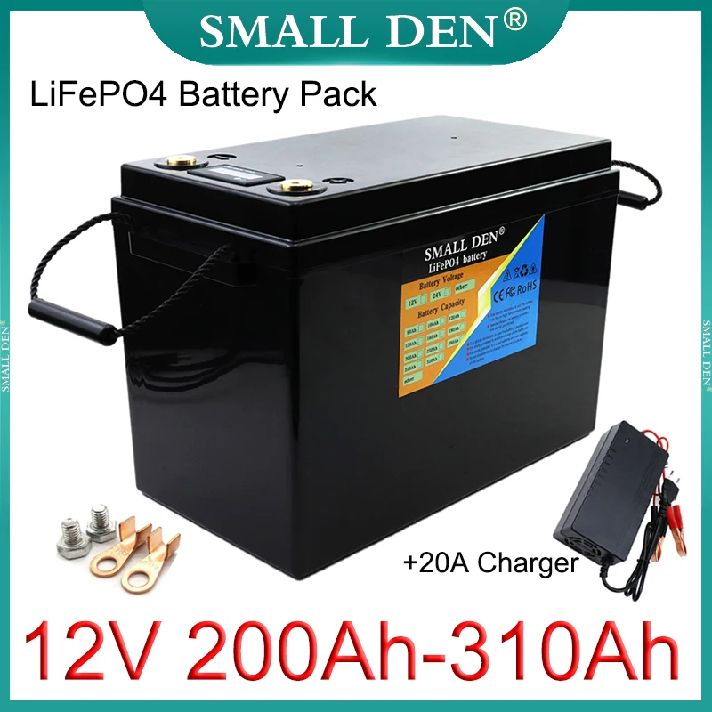 12V 200Ah/280Ah/310Ah LiFePO4 Battery Pack 0-1500W High power 4000 Cycle 12.8v E-Boat model airplane Inverter Solar+20A Charger