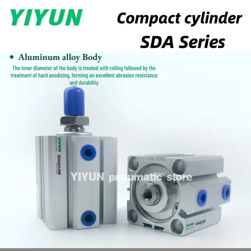 1PC SDA50X5X10X15X20X25X30X35X40X45X50X60X70X80X90X100 S B SB YIYUN Pneumatic Thin Compact Cylinder SDA Series