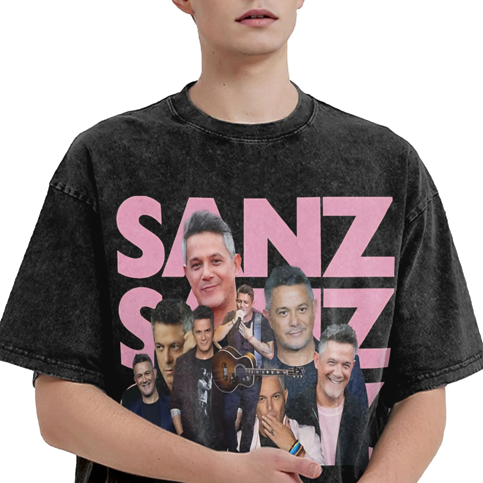 Alejandro Sanz Spanish singer Merch Washed T Shirt Men Women Streetwear Hip Hop T-Shirt Graphic Printed  Tee Shirt Short Sleeve