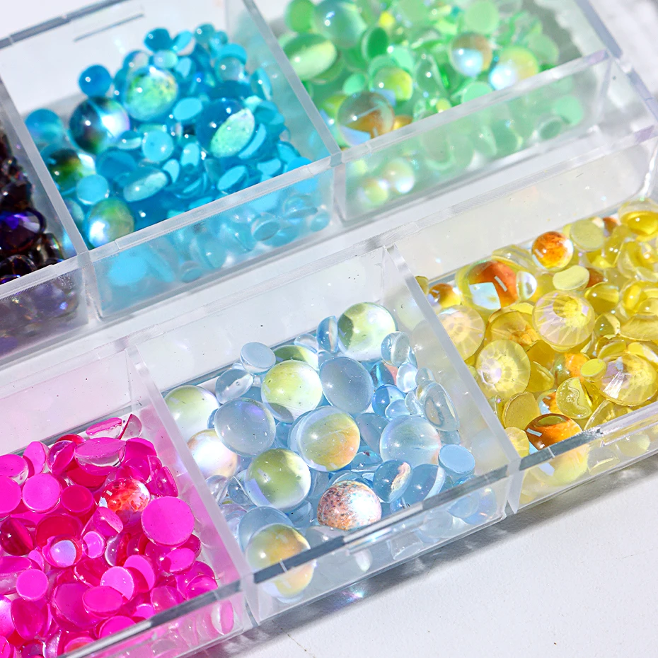 12 Grids Sparkly Mermaid Round Beads Nail Art Decorations Mixed Size Charm Acrylic Macaron Bubble Manicure Ornaments Accessories