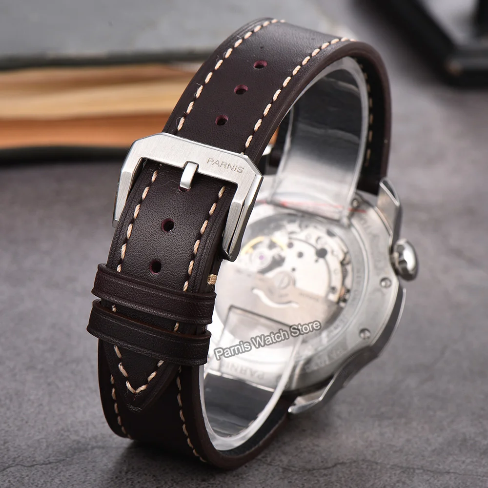 42mm Parnis Azul Romântico Céu Estrelado Mostrador Cristal de Safira Homens Relógio Automático de Aço Inoxidável