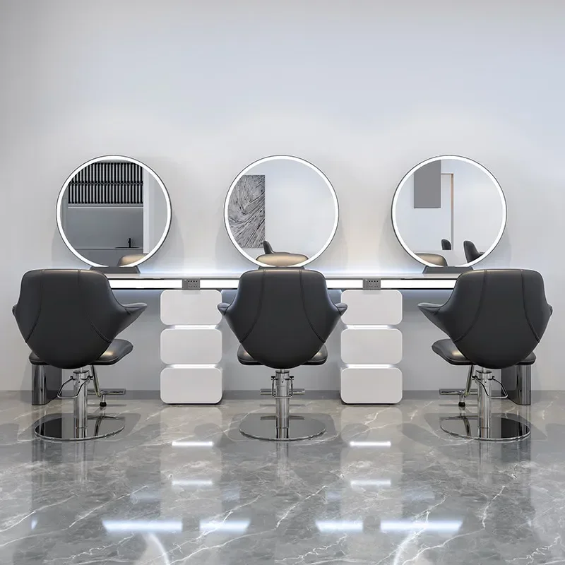 Light luxury barbershop mirror, dressing table, salon-specific marble countertop haircut mirror, hair salon perm and dye mirror