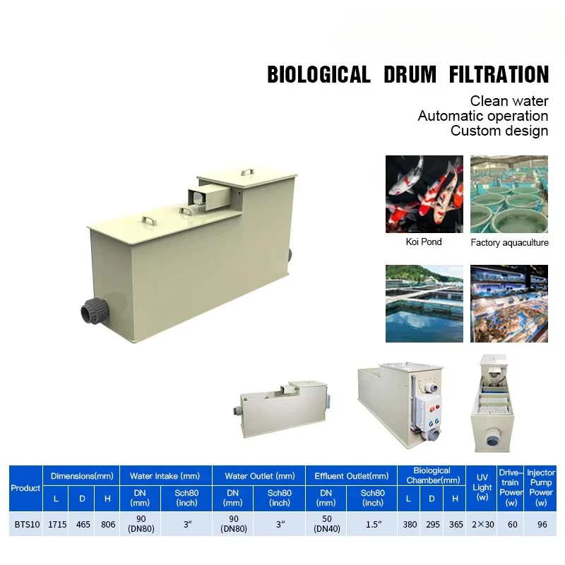 Rotating drum micro filter with biological room aquaculture koi pond shrimp catfish crab farm