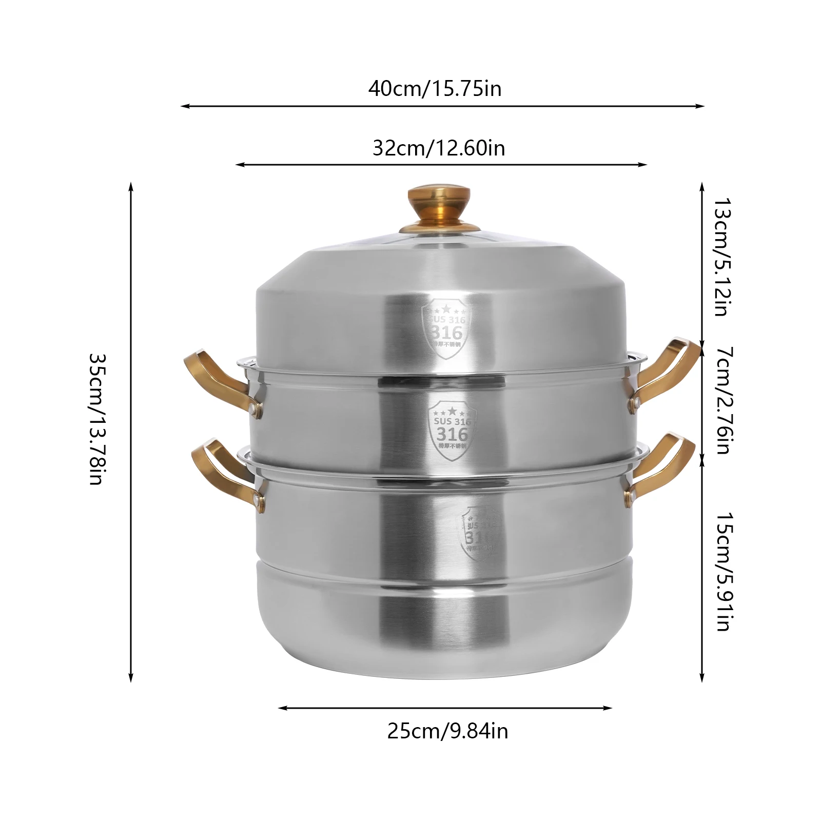 Juego de olla de vapor de 3 niveles, utensilios de cocina de acero inoxidable, olla caliente