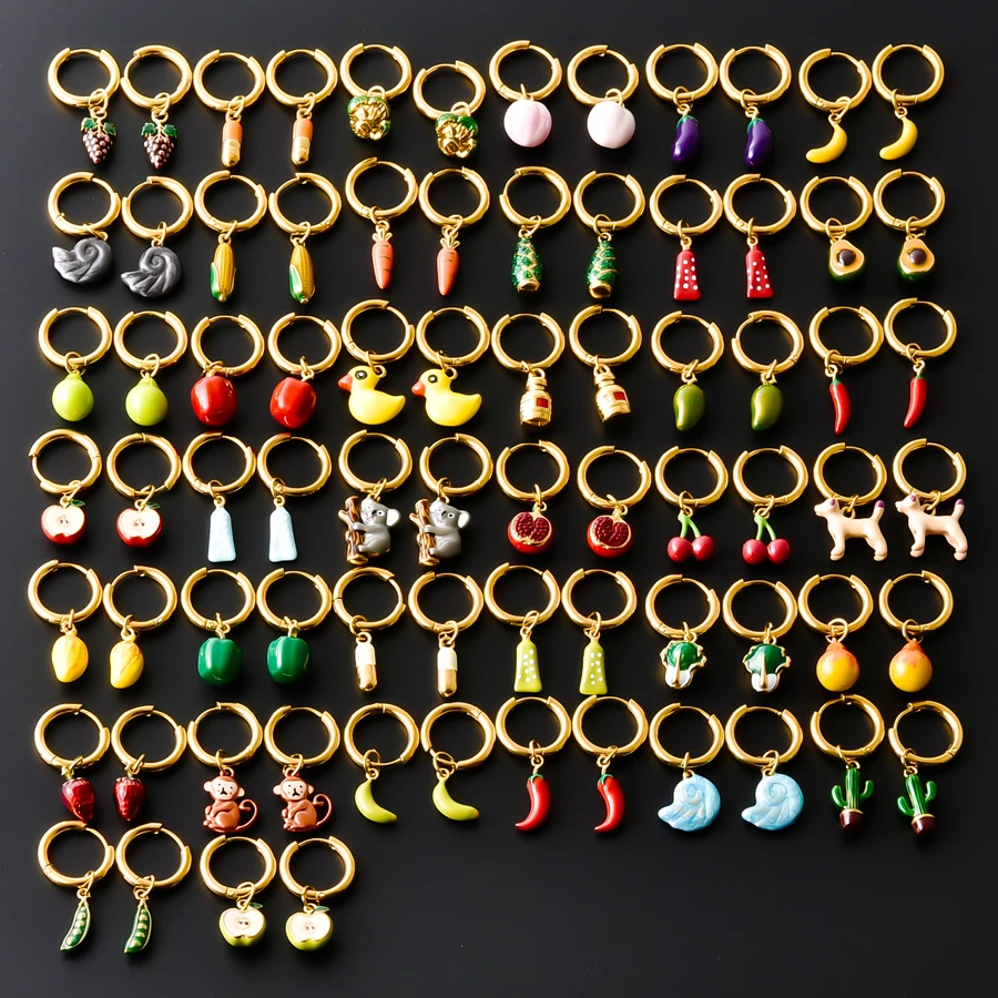 Emaille-Obst-Tier-Anhänger-Ohrringe, echt vergoldet, 316 Edelstahl, Granatapfel-Chili-Ohrringe für Damen und Herren, Schmuck – Detail 1