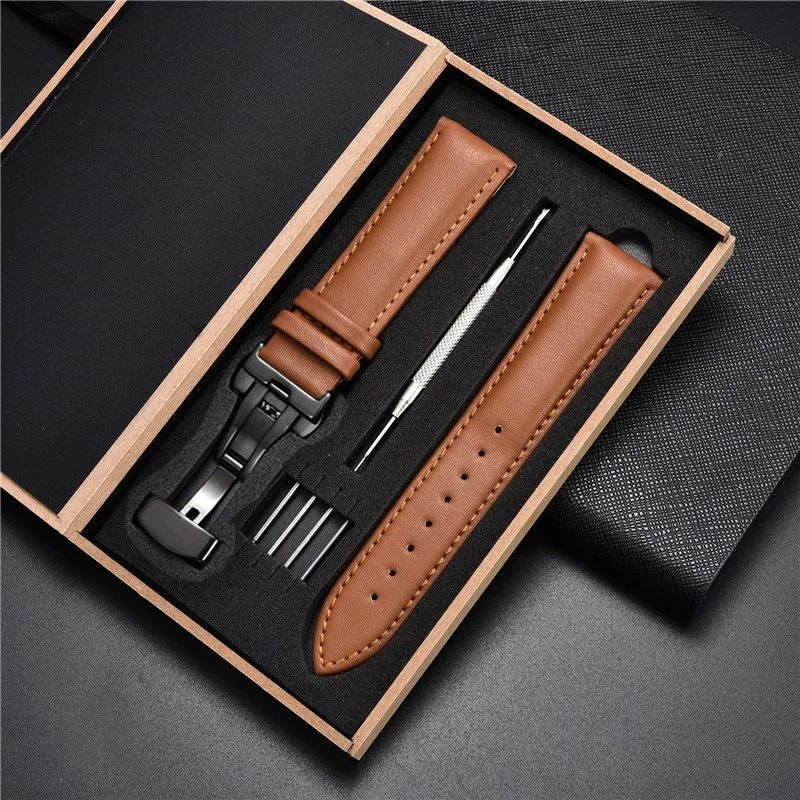 Echtes Lederarmband 18 mm 20 22 24 mm Uhrenarmband Automatische Schmetterlingsschnalle Herren- und Damen-Business-Armbanduhr mit Box-Handgelenkgürtel – Detail 22