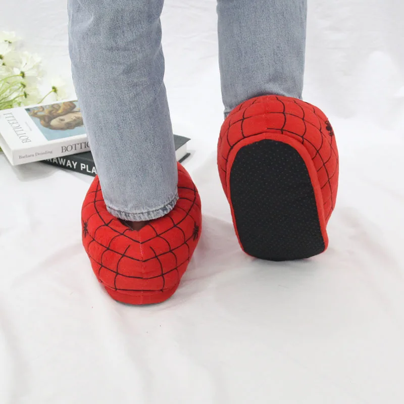 New Cartoon Spider-Man Plush Cotton Slippers For Adults Couple Men Women Indoor Home Floor Warm Slippers For Autumn Winter