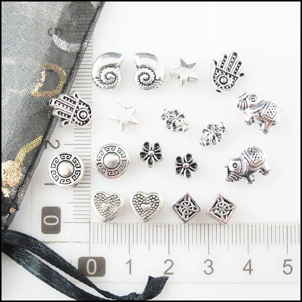 Fashion New Animal Elephant Square Star Palm Round Charms Spacer Bar Beads Tibetan Silver Plated — zdjęcie 5