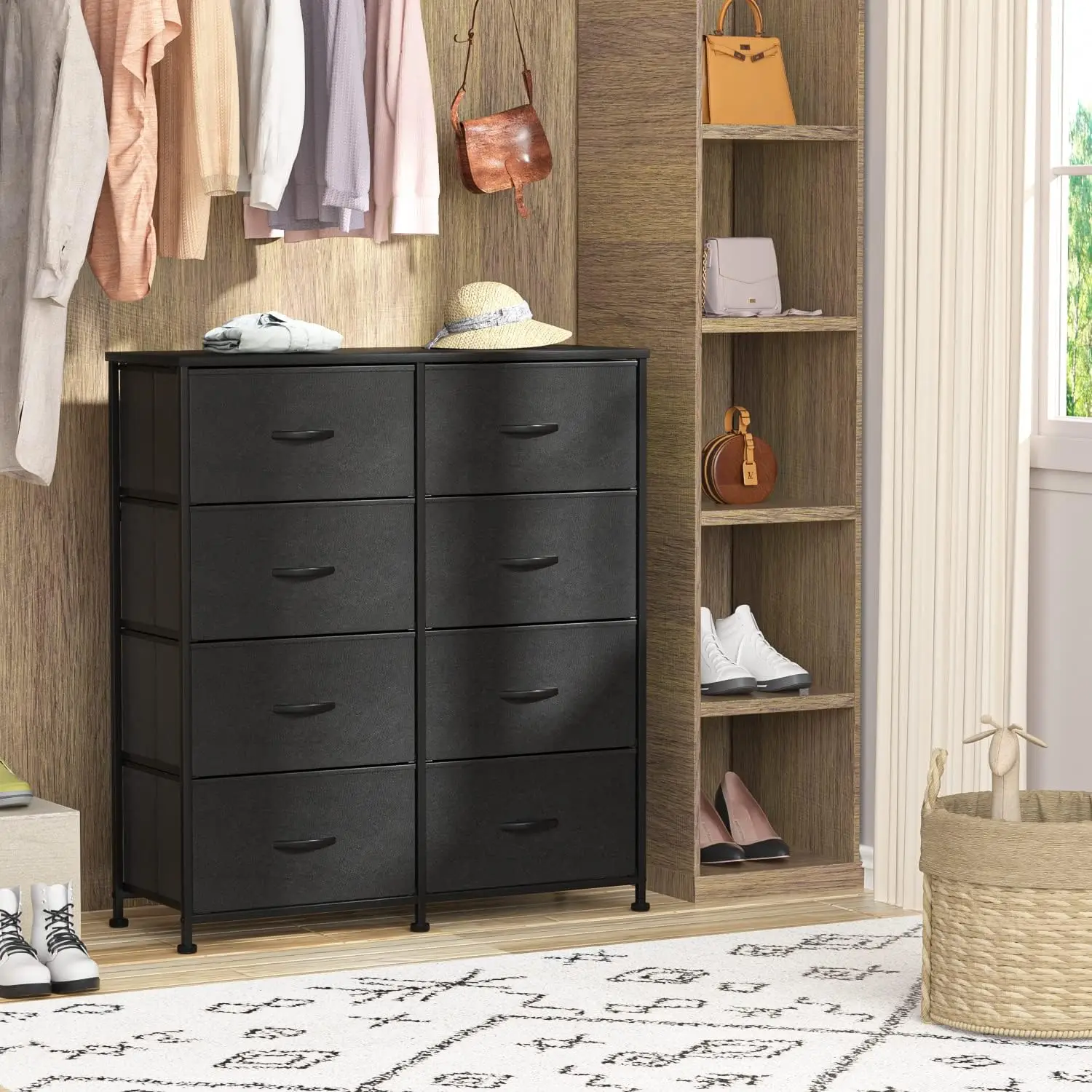 Comfort corner Dresser for Bedroom with 8 Drawers, Tall Chest of Drawers, Fabric Closet Dresser