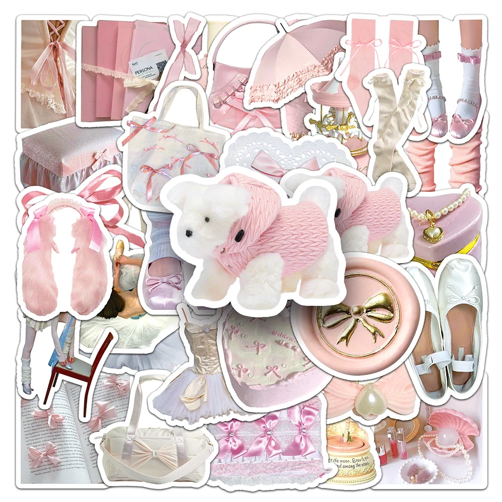 10/30/50pcs Kawaii Pink Ballet Style Cartoon Stickers Waterproof DIY Suitcase Motorcycle Helmet Cute Aesthetic Graffiti Sticker
