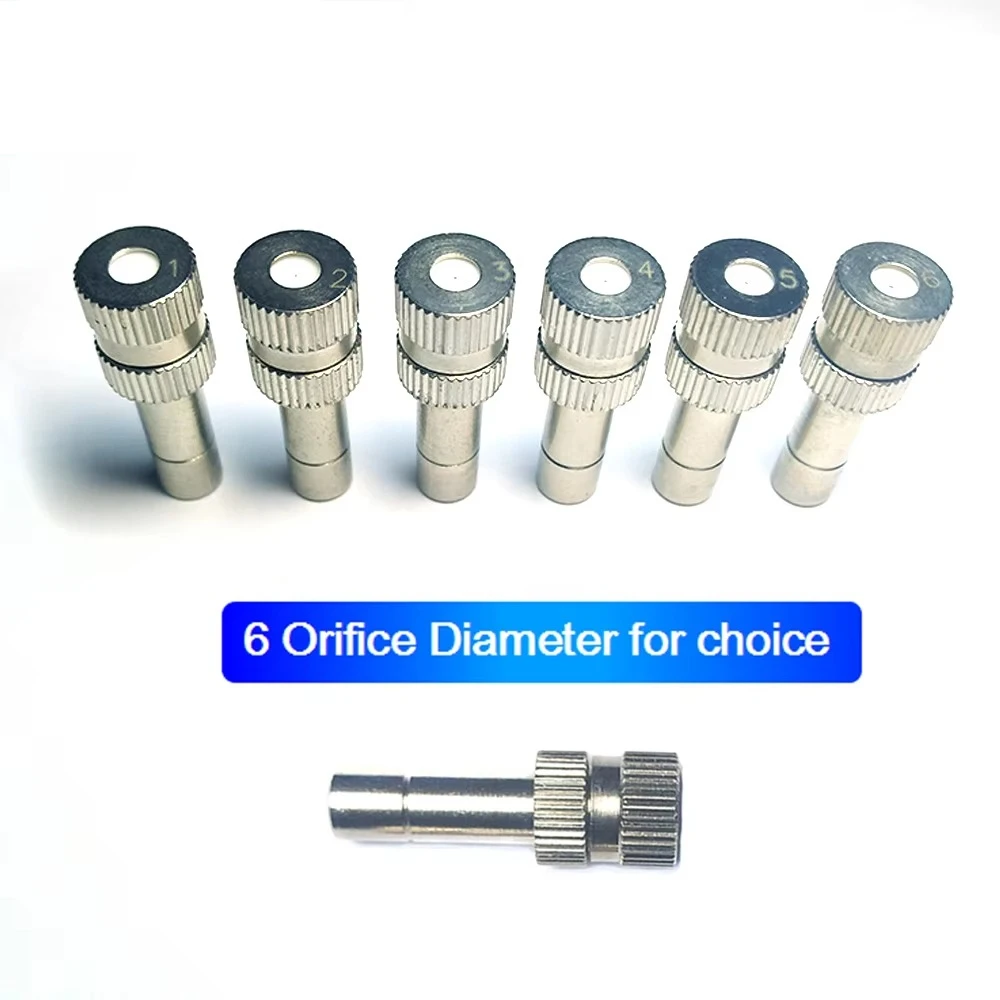 6mm Misting Nozzles Orifice 0.1mm-0.8mm Quick Connector Atomizing Mister Sprayer Nozzle For Outdoor Cooling 50PCS/Box