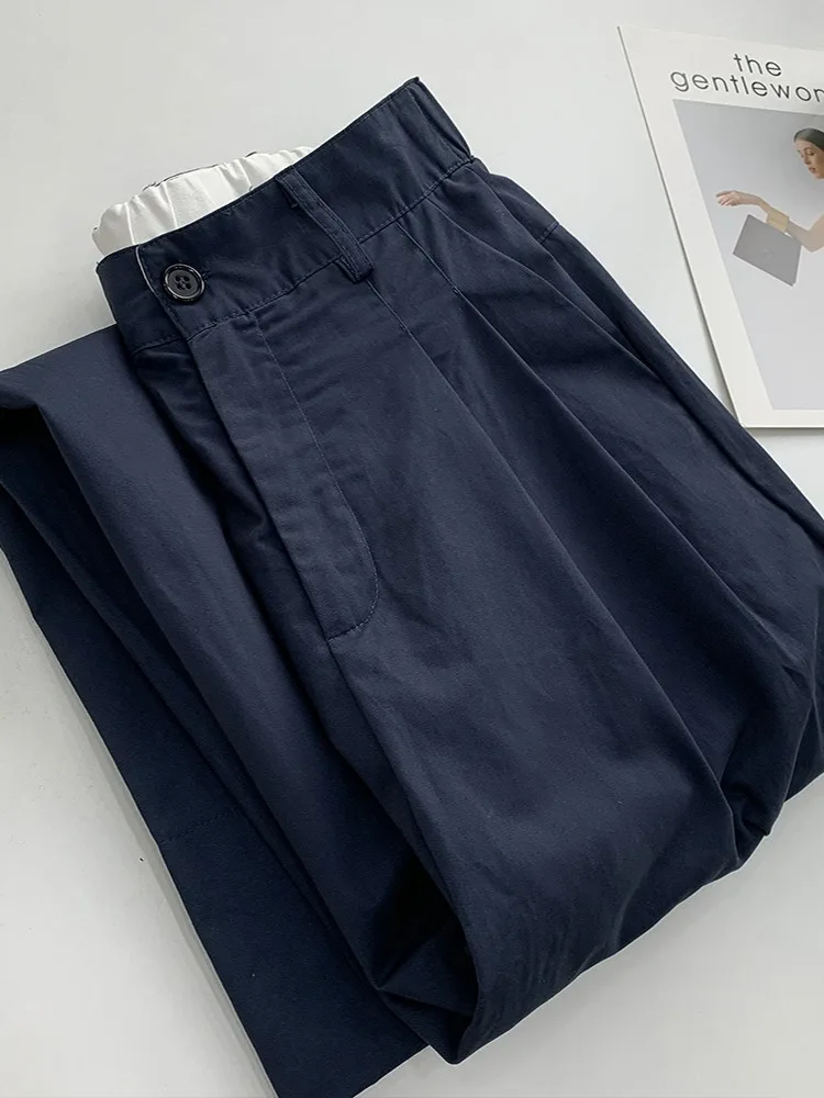 Waed القطن واسعة الساق السراويل النسائية الصيف رقيقة عالية الخصر فضفاضة ثنى التخسيس مستقيم الساق دعوى السراويل