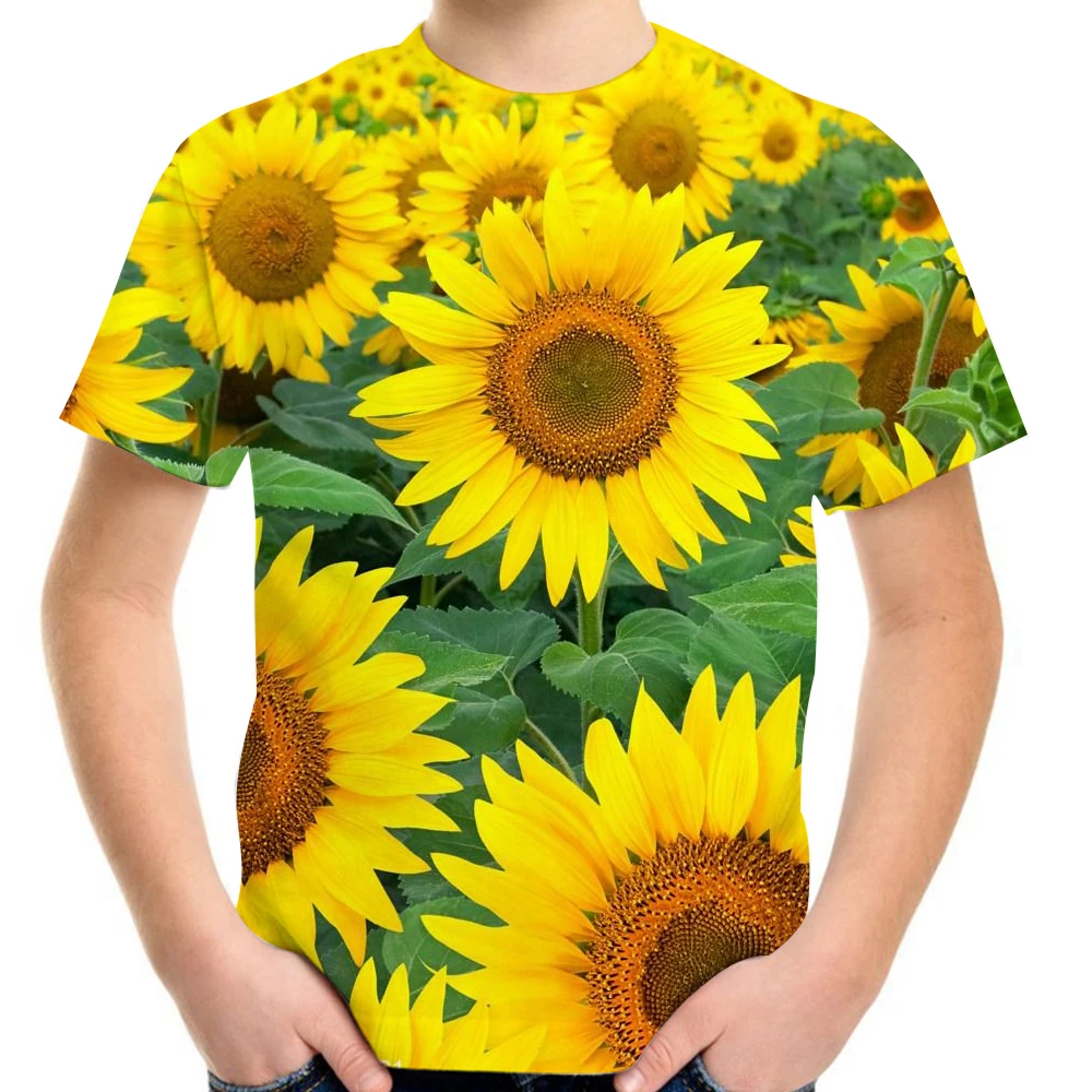 New 2022 Summer Children 3D T-Shirt Sunflower Print Boys Girl Short Sleeve T Shirt Kids Casual Birthday Party Gift Clothes Tops