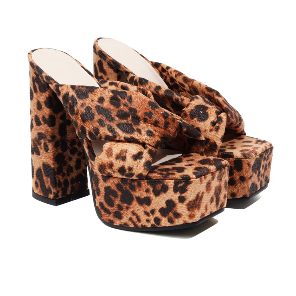 

Новые женские летние уличные туфли 2026 года в европейском и американском стиле: комфортные сандалии на платформе с леопардовым принтом, высокий каблук 14,5 см