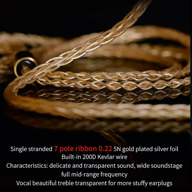 YONGSE GoldScale 8 Strand 7 Core Pure Silver Gold-plated Foil HiFi Audiophiles Earphone Cable for TRN 7HZ TANGZU SIMGOT