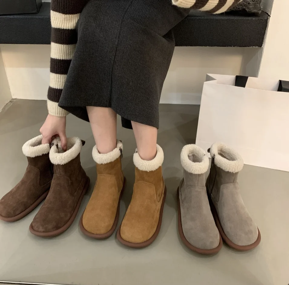 

Женские классические зимние ботинки, короткие ботильоны из замши, зимняя очень теплая мягкая женская обувь, модная уютная уличная зимняя обувь