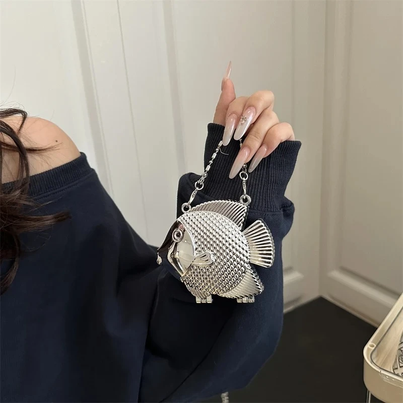 

Мини-клатч для вечеринок, банкетный женский очаровательный клатч в форме рыбы, блестящая сумка для ужина со съемным ремешком для часов