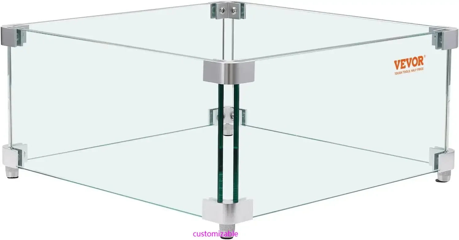 

Gas Fire Pit Wind Guard for Square Fire Table,15 x 15 x 7 inch Clear Tempered Wind Guard ,0.31 inch Thick Square Glass