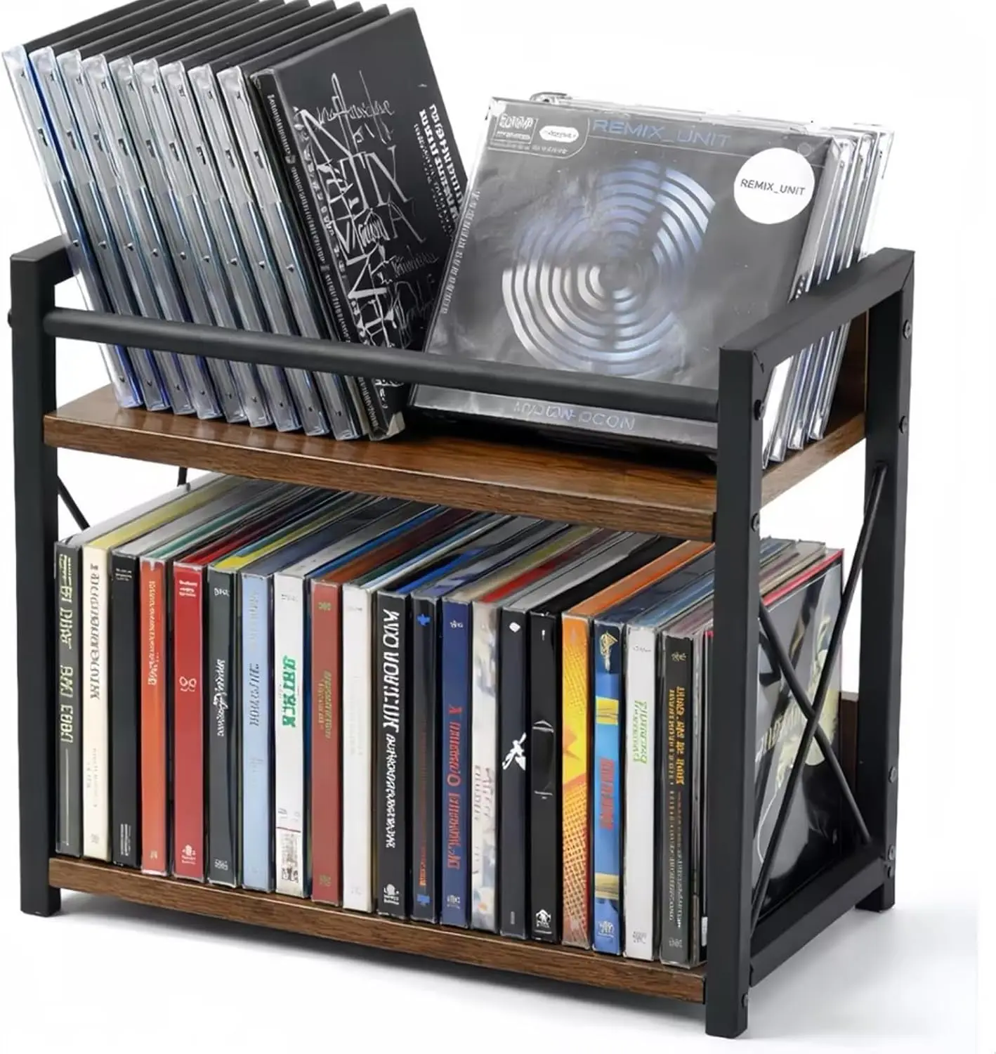 

Двухуровневая подставка для CD-дисков, органайзер для хранения и демонстрации на столешнице, с верхней полкой для дома, офиса, гостиной