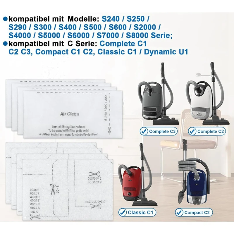 A23T Vacuum Cleaner Filter Set for Complete C1 C2 C3, 10 Motor Protection Filters + 10 Exhaust Filters, HEPA Filter