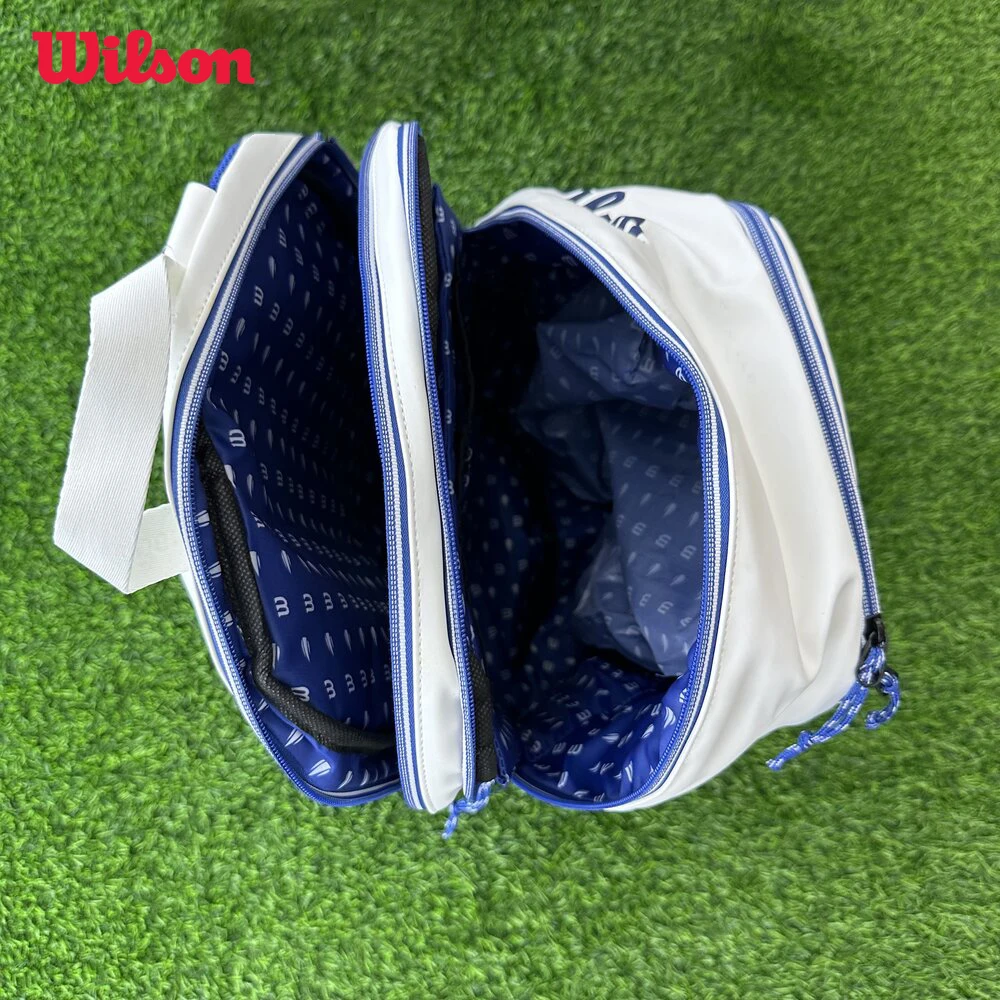 Wilson US Open Super Tour 2 Pack Racquets Bag Team White Blue Lightweight Racket Backpack Large Tennis Bag with Heat Insulation