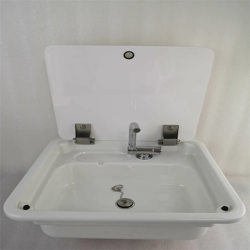 White Acrylic Sink Basin With Lid Top 445*400*145mm Boat Caravan Camper GR-Y009A