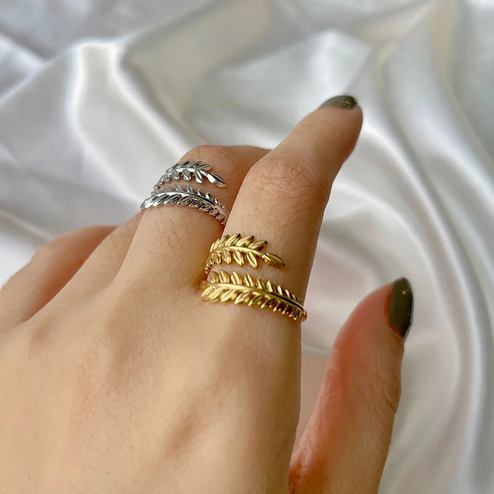 Edelstahl Offene Ringe für Frauen Geometrisches Herz Weizenähren Verstellbarer Fingerring Modeschmuck Geburtstagsgeschenk Großhandel – Detail 15