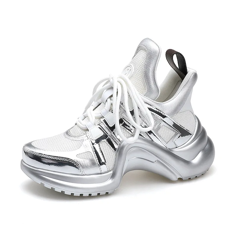 Loisirs PU maille respirant baskets femmes mode à lacets chaussures vulcanisées de luxe couleur mixte semelle épaisse femmes chaussures décontractées 2025