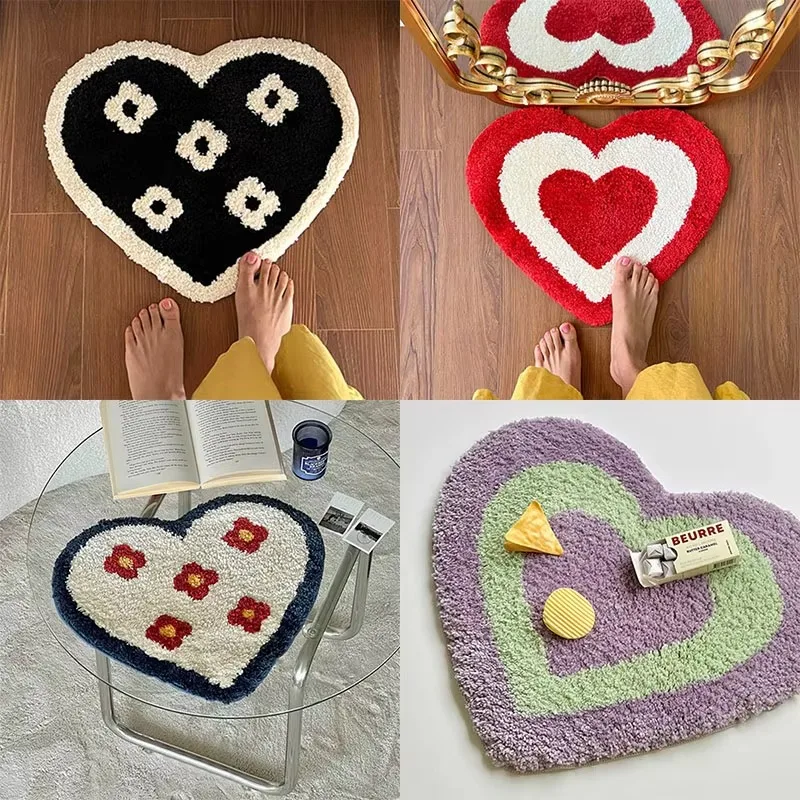 Almohadilla antideslizante para el suelo, decoración estética para la habitación del hogar, alfombra  baño con forma  corazó
