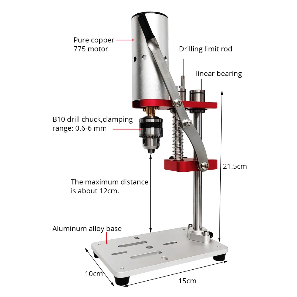 Imagem -06 - Mini Furadeira dc Micro Bancada Broca B10 0.66 mm Mandril Portátil Perfurador de Bancada 775 Motor Metal Madeira Faça Você Mesmo Artesanato Ferramenta