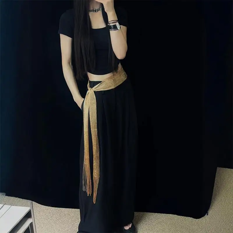 

Fashion Nightclub Bright Silk Sunscreen Shawl Gold Silver Shiny Necklace For Women Vintage Lace Tassel Party Evening Dress Scarf