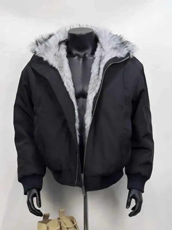 

Men's Thiened ort Pilot Jaet Winter Coat with Fur Collar Casual Loose Fit Zipper Closure Youth Faion Windproof