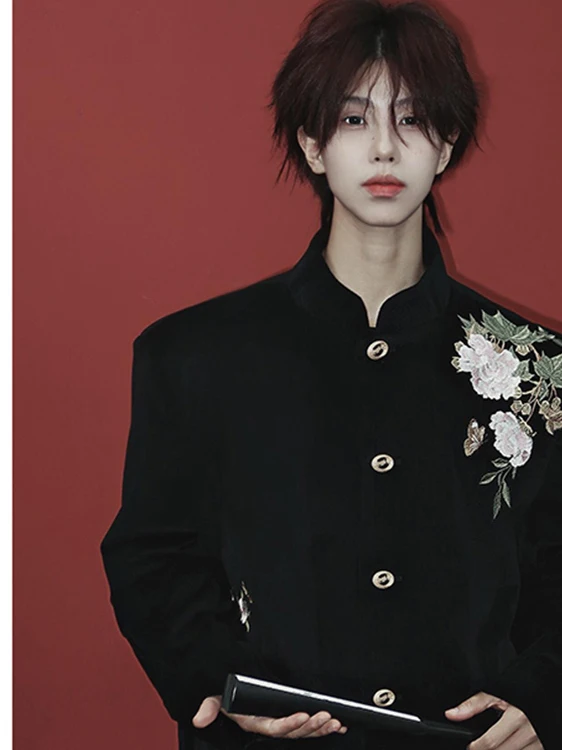 

Мужской костюм Cleanfit Zhongan: новый китайский стиль, легкий, с цветочной вышивкой, в национальном стиле, с воротником-стойкой